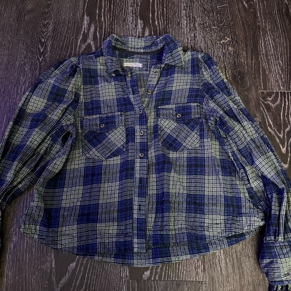 Free people puffed sleeve flannel, size medium